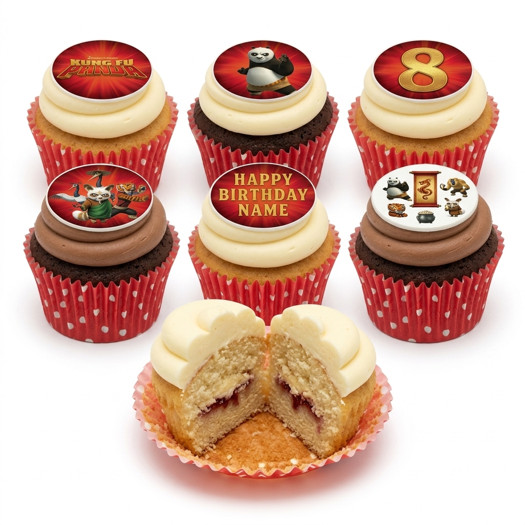 Kung Fu Panda Birthday Cupcakes with Custom Toppers