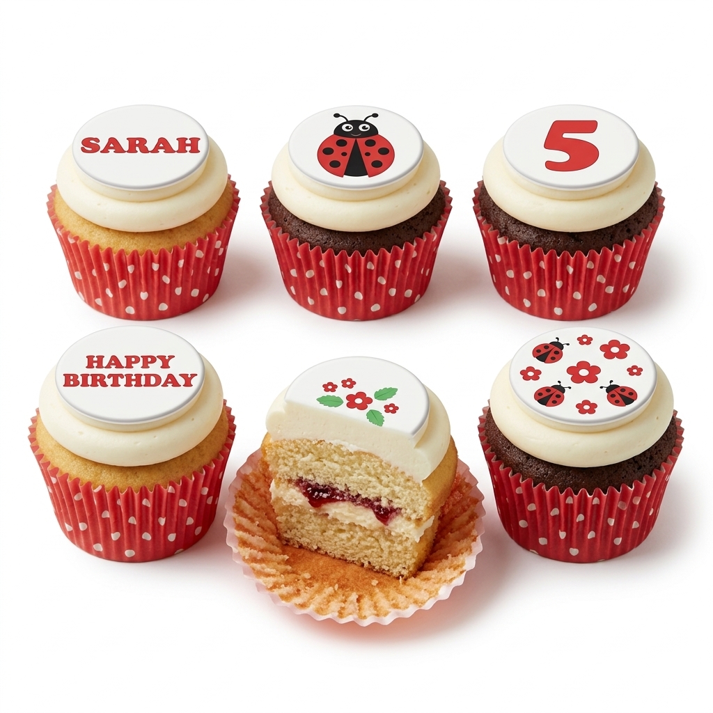 Ladybird Birthday Cupcakes with Custom Age Toppers