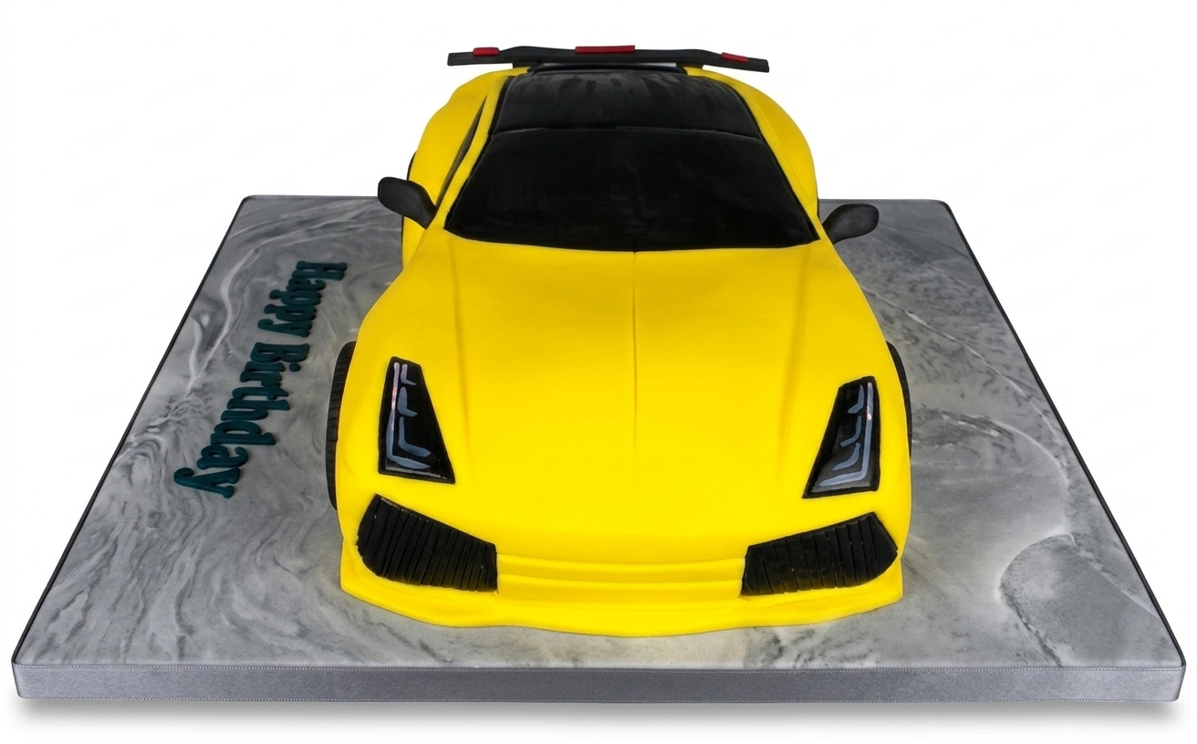 Yellow Sports Car Birthday Cake