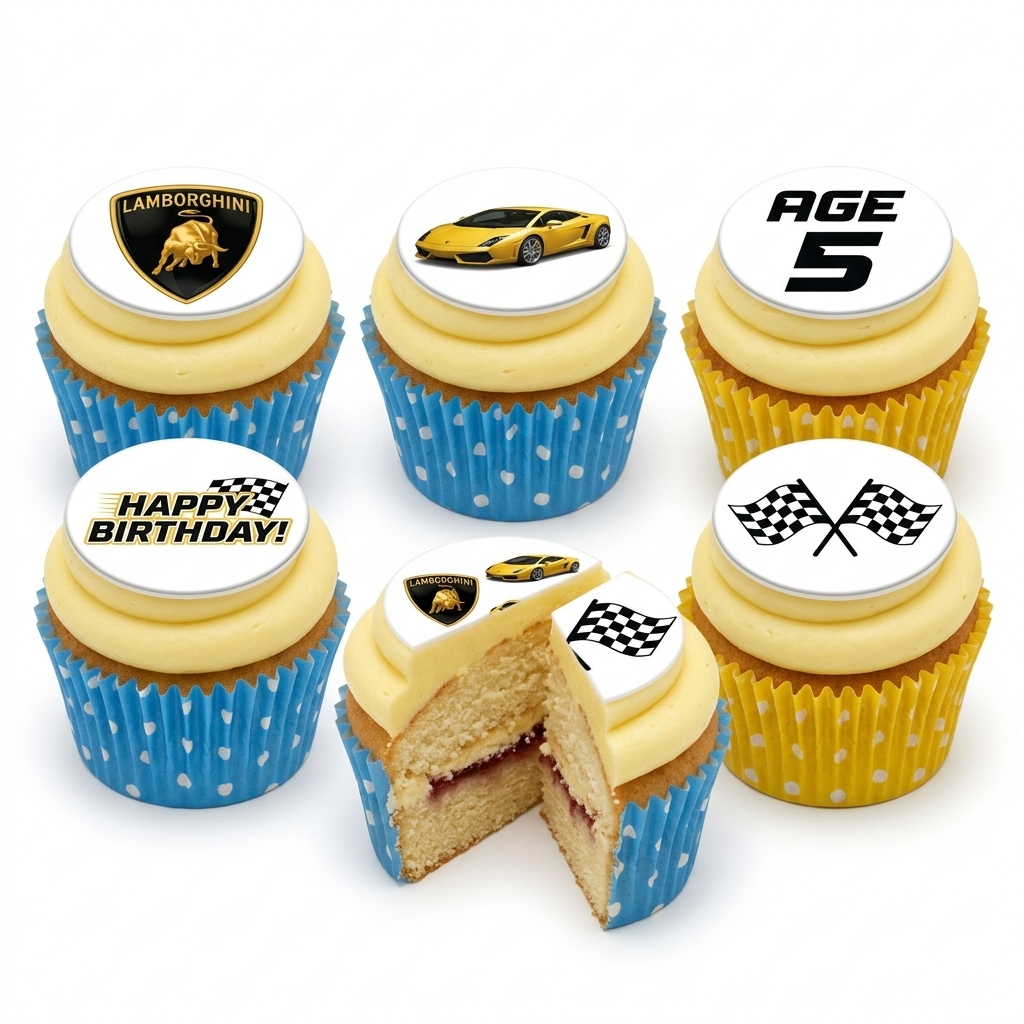 Lamborghini Racing Car Birthday Cupcakes