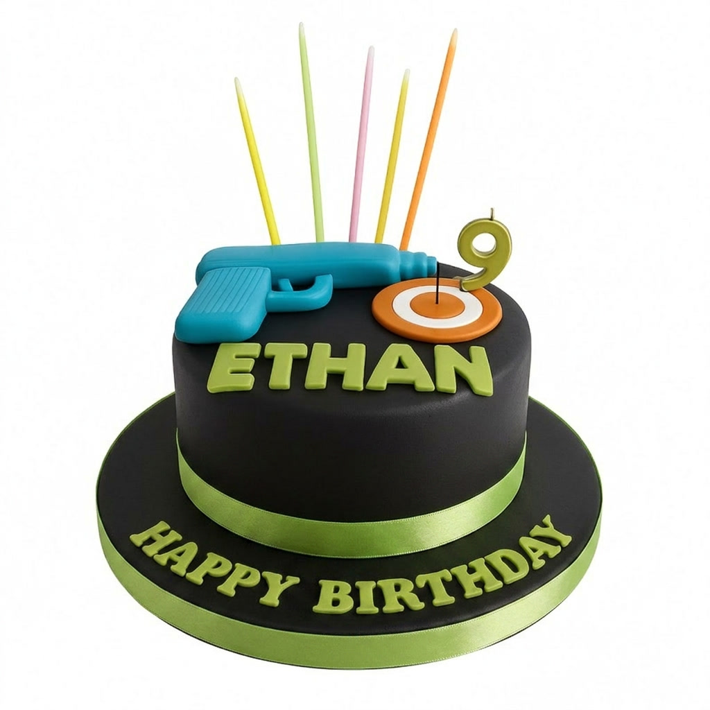 Kids Gaming Birthday Cake with Toy Gun & Target