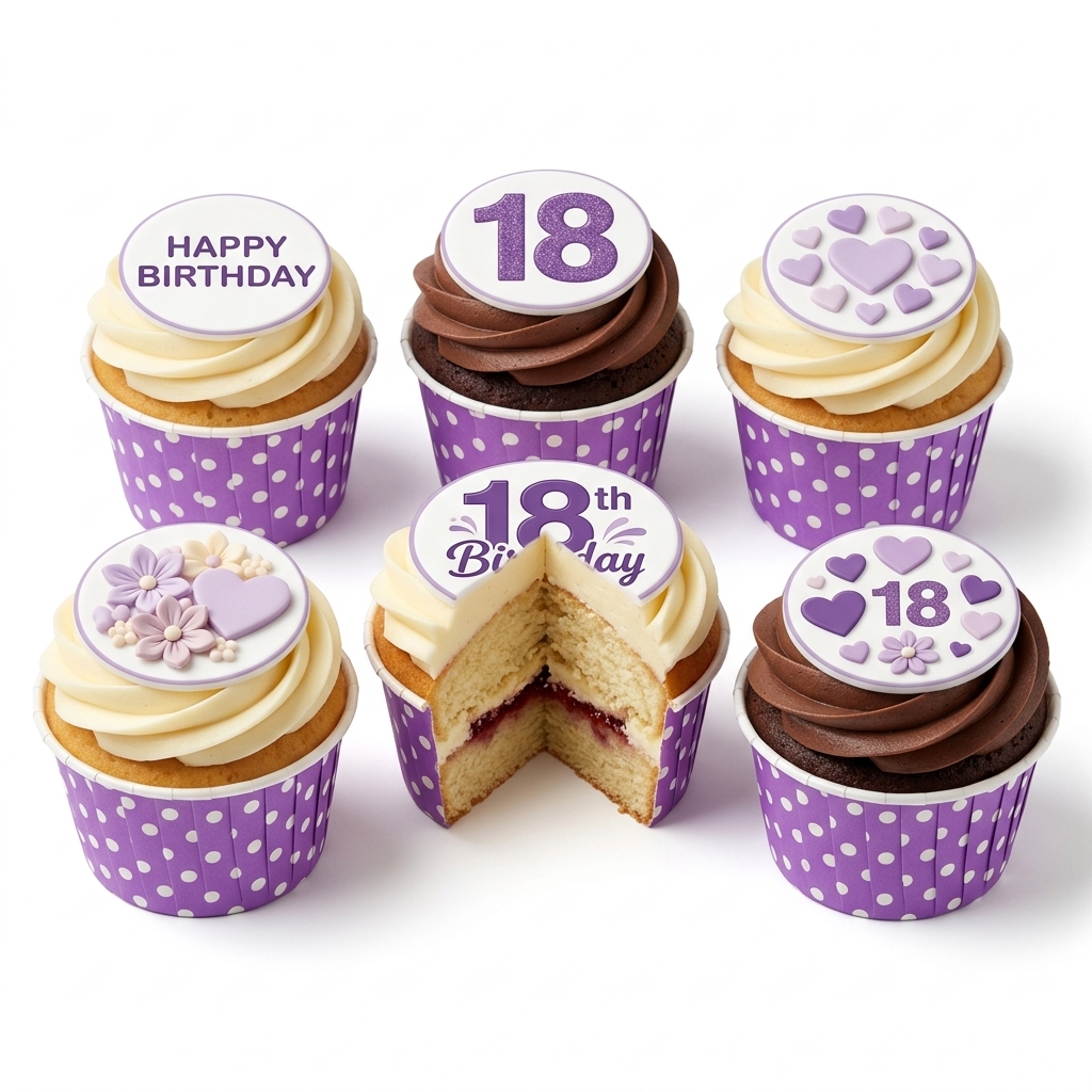 Purple Birthday Cupcakes for Her with Custom Age Toppers