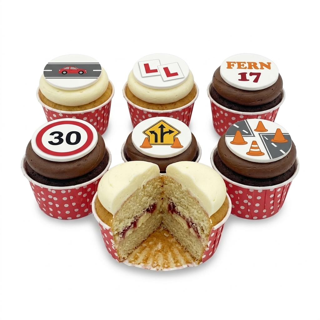 Driving Theme Birthday Cupcakes with Custom Toppers