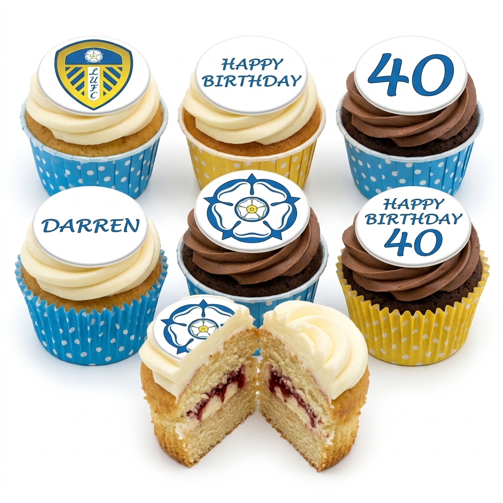 Leeds United Football Birthday Cupcakes with Custom Toppers