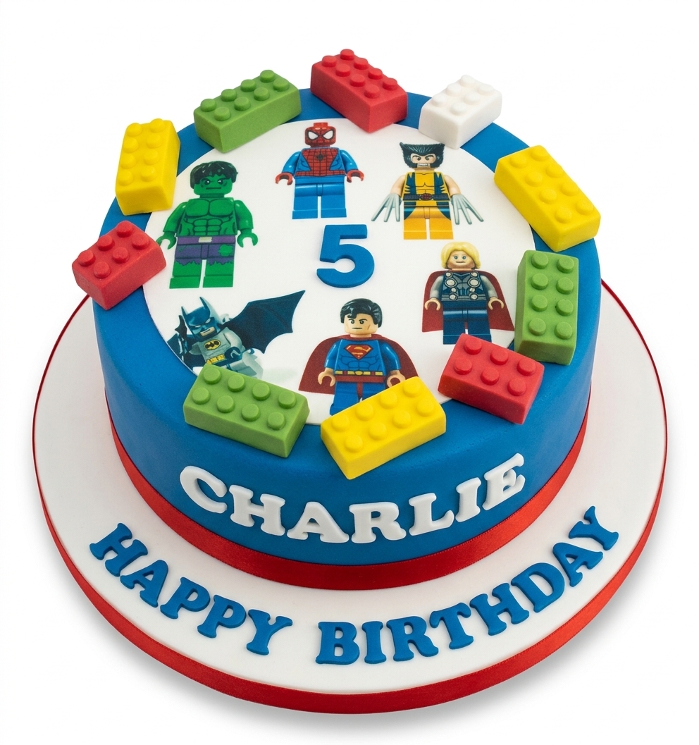 Kids Lego Superhero Birthday Cake