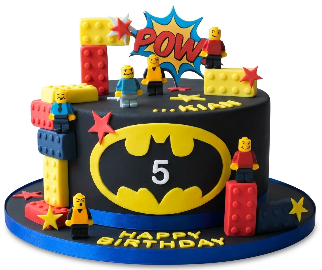 Lego Batman Superhero Birthday Cake with Custom Age