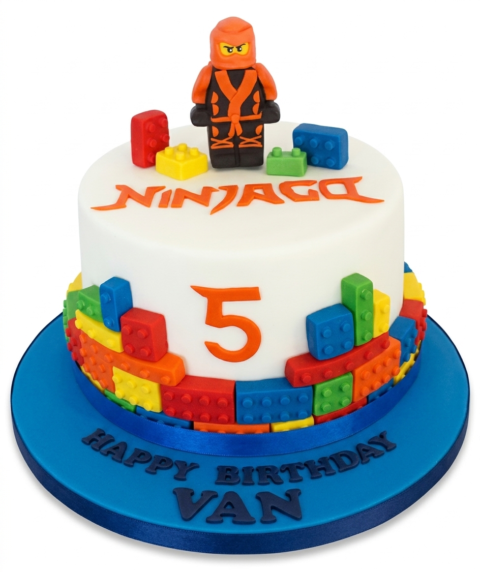 Ninjago Themed Birthday Cake with Custom Age & Building Bricks