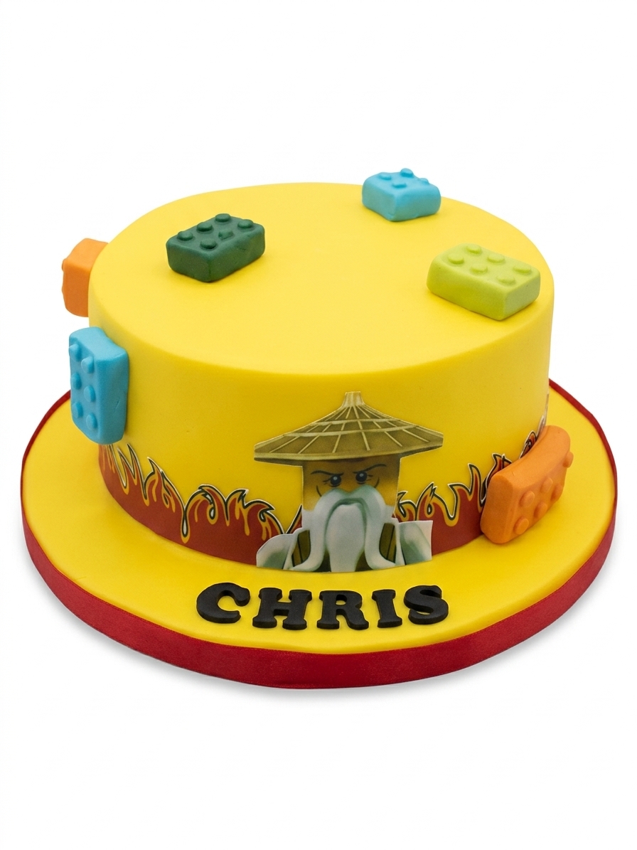 Ninjago Themed Kids Birthday Cake with Lego Bricks
