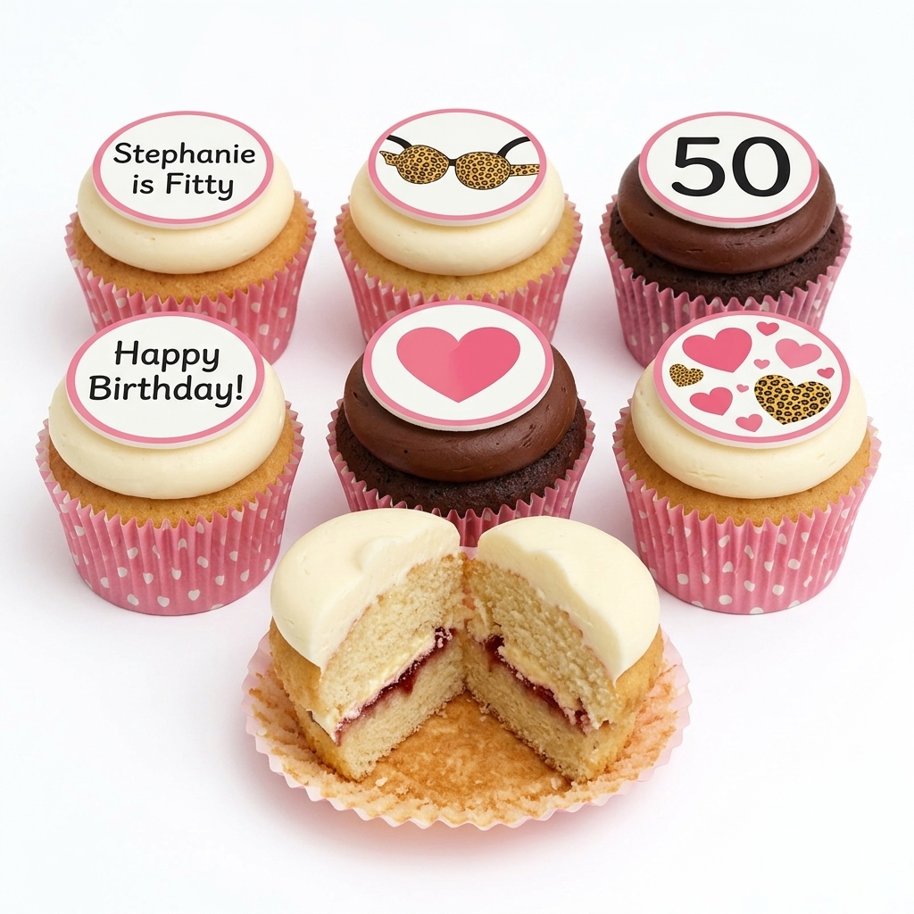 Fun Leopard Print & Hearts Birthday Cupcakes for Her