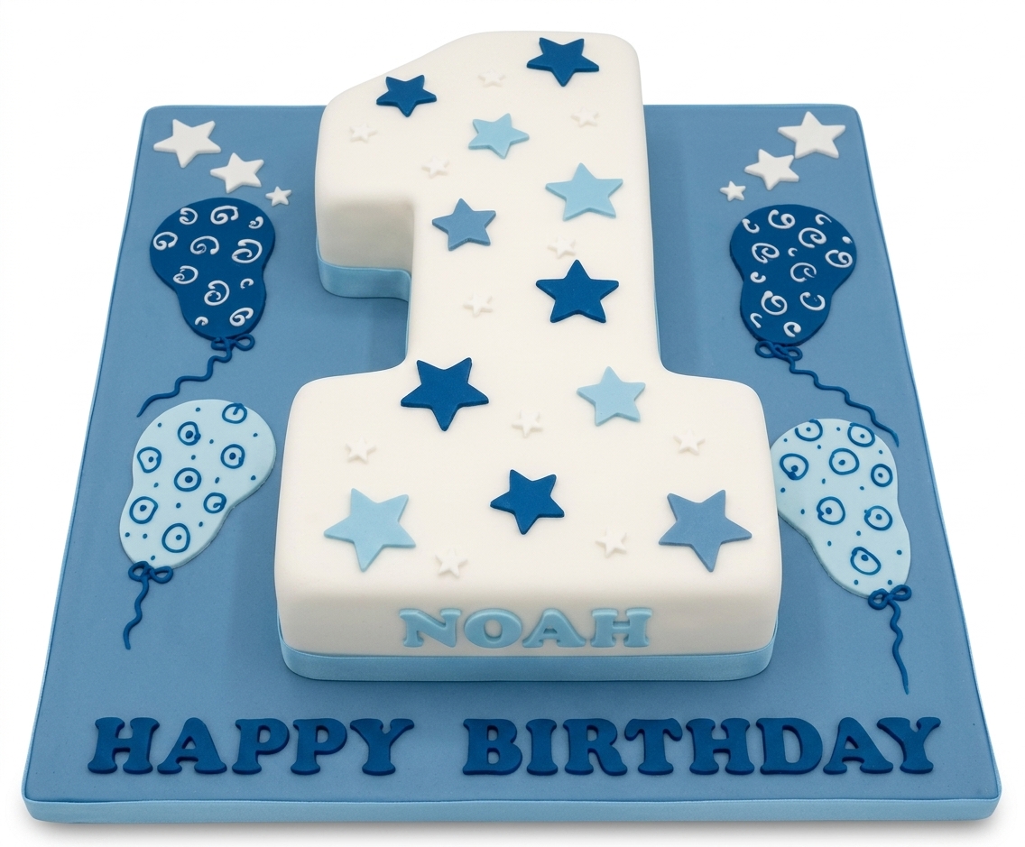 1st Birthday Cake for Boys with Stars & Balloons