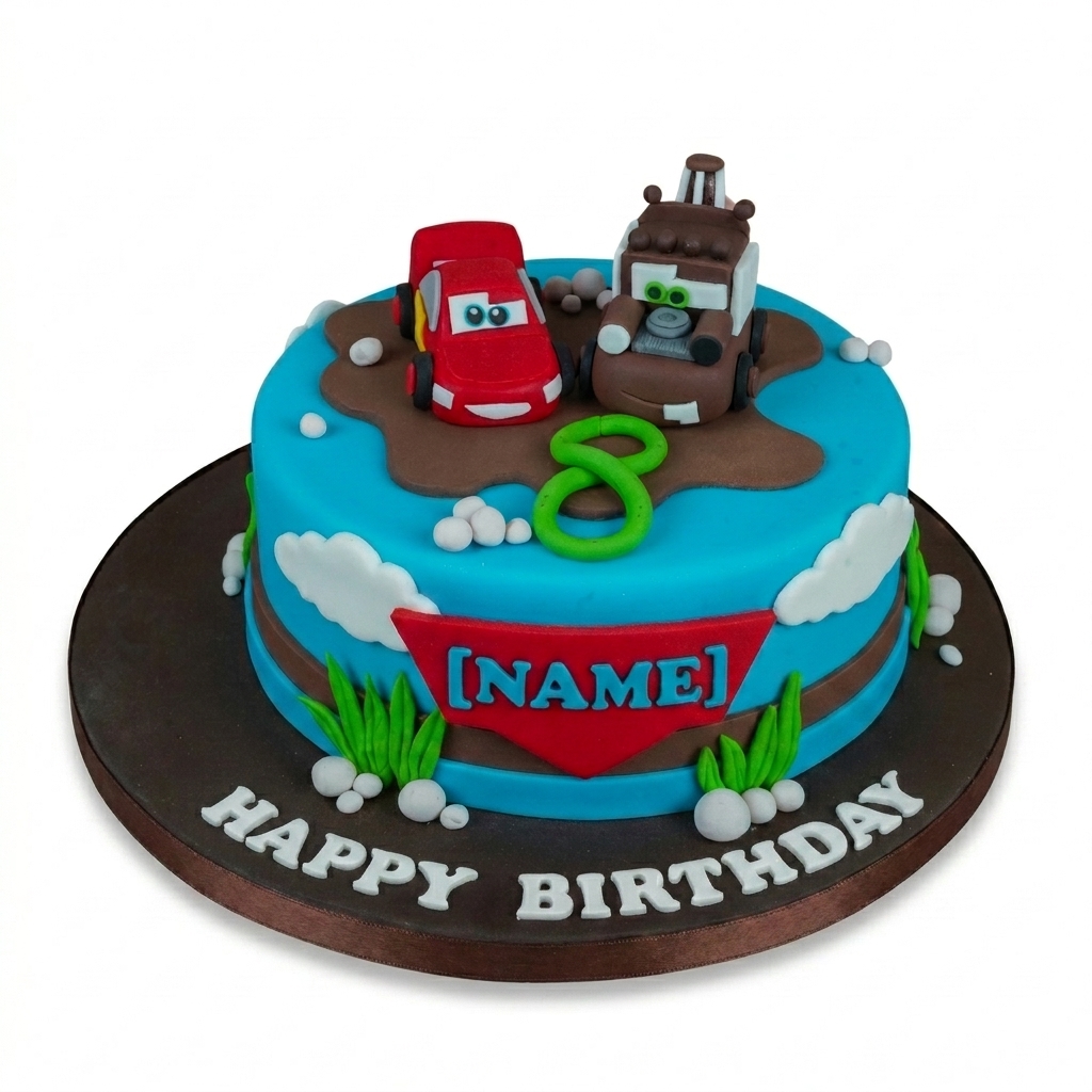 Disney Cars Theme Birthday Cake with Custom Age