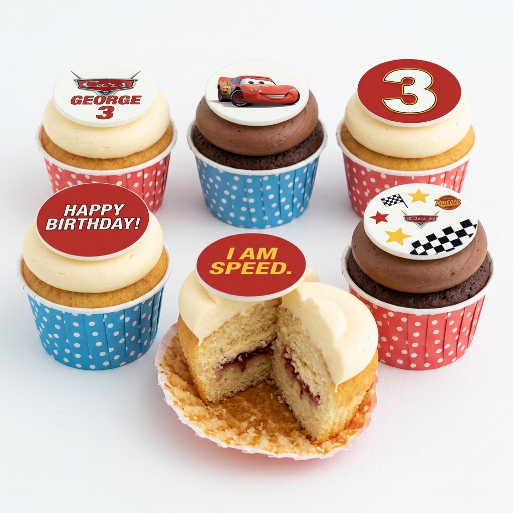 Cars Theme Birthday Cupcakes with Custom Age Topper