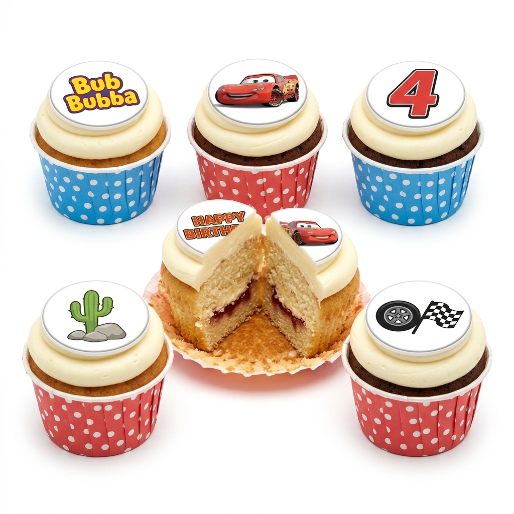 Disney Cars Birthday Cupcakes with Custom Toppers