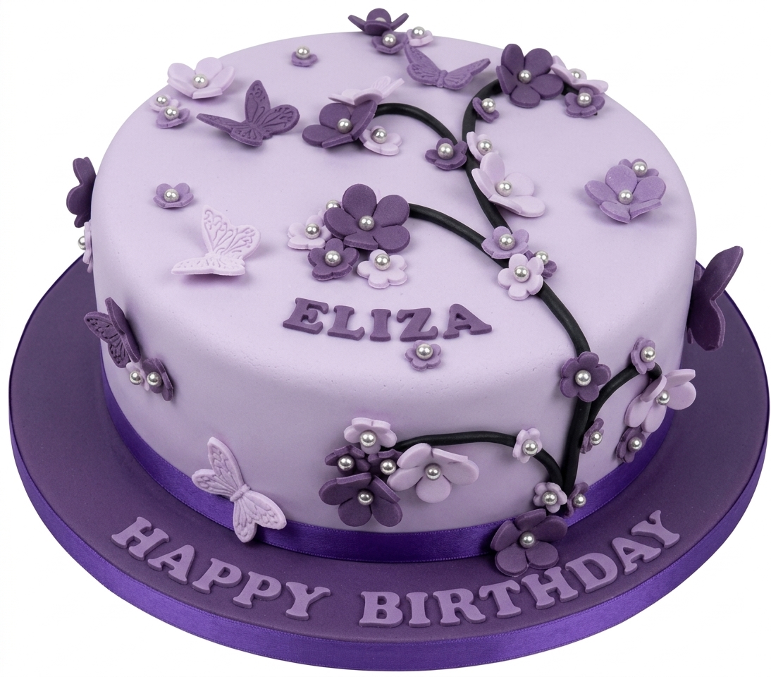 Elegant Butterfly Floral Birthday Cake