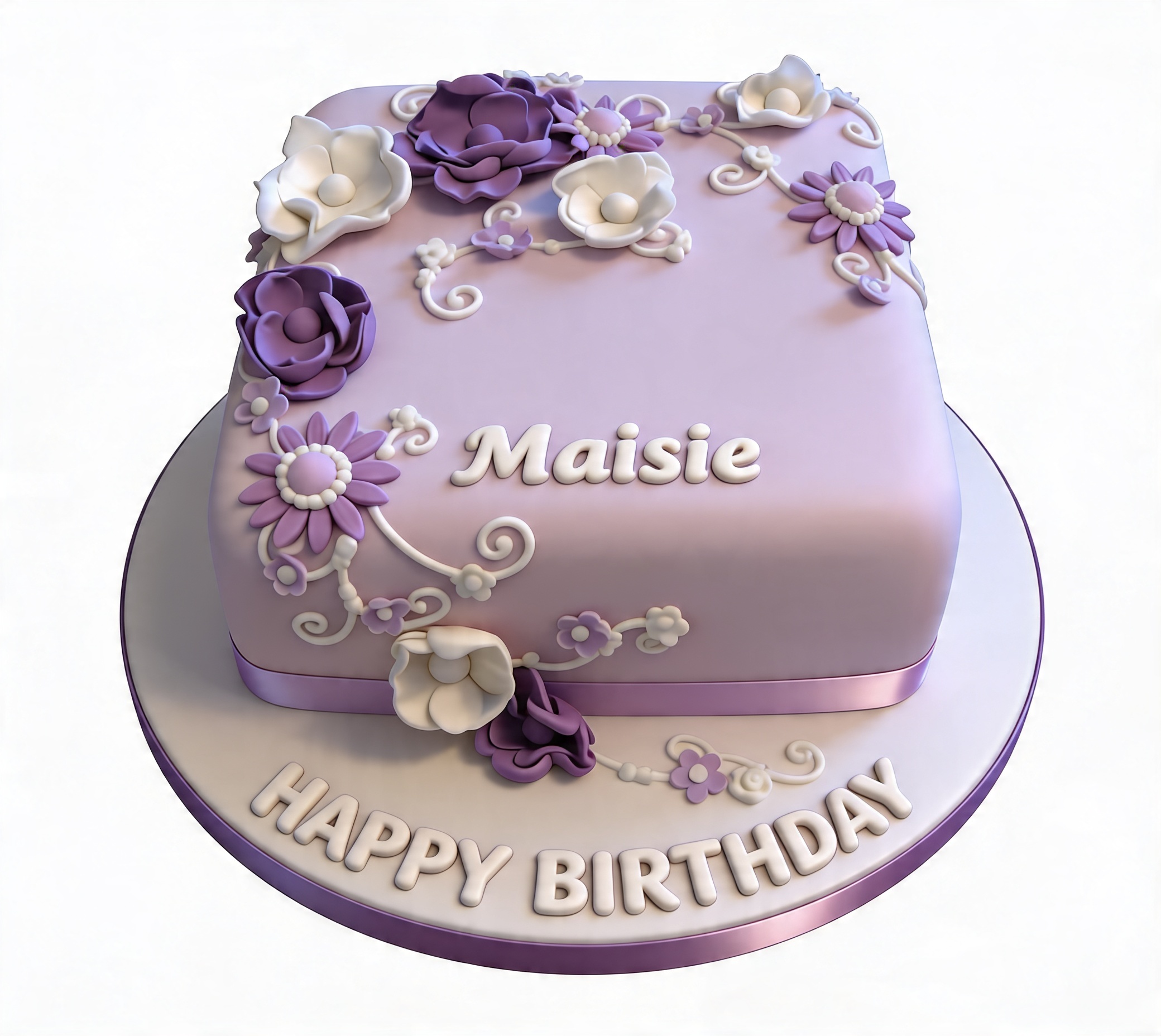 Floral Birthday Cake for Her with Custom Name