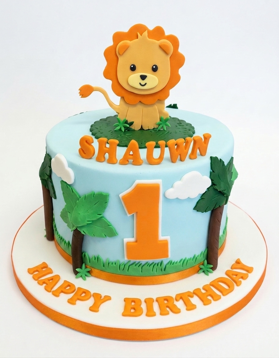 Lion Jungle Theme Kids Birthday Cake