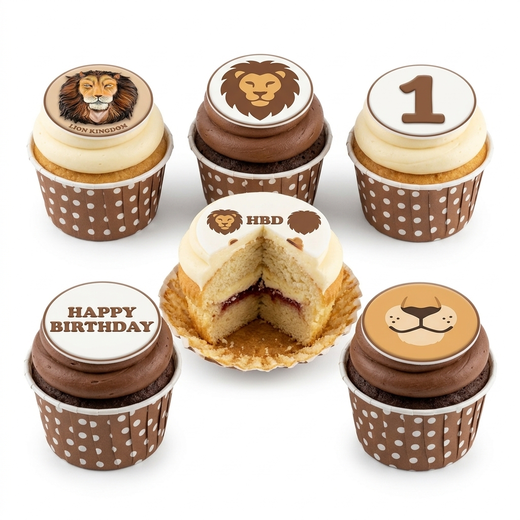 Lion Birthday Cupcakes with Custom Age Topper