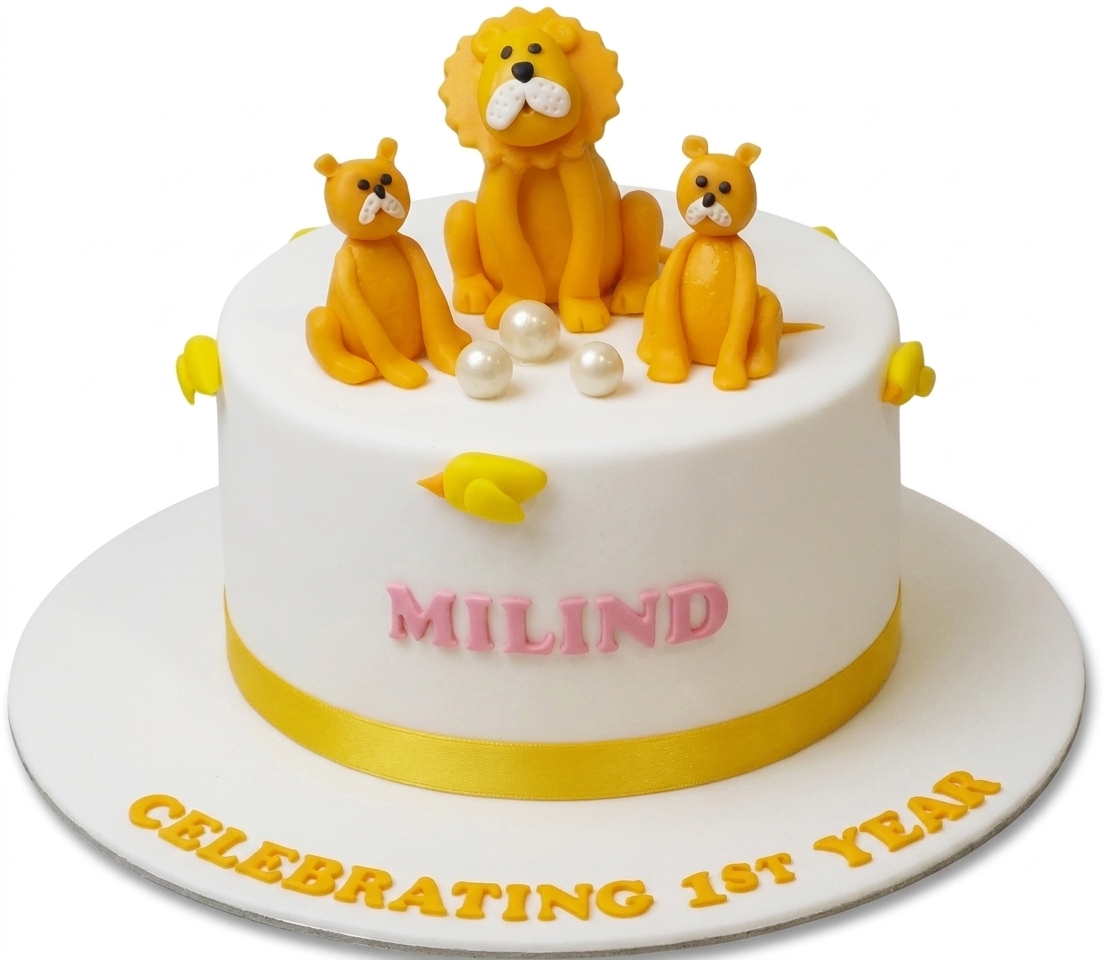 Lion 1st Birthday Cake with Personalised Name