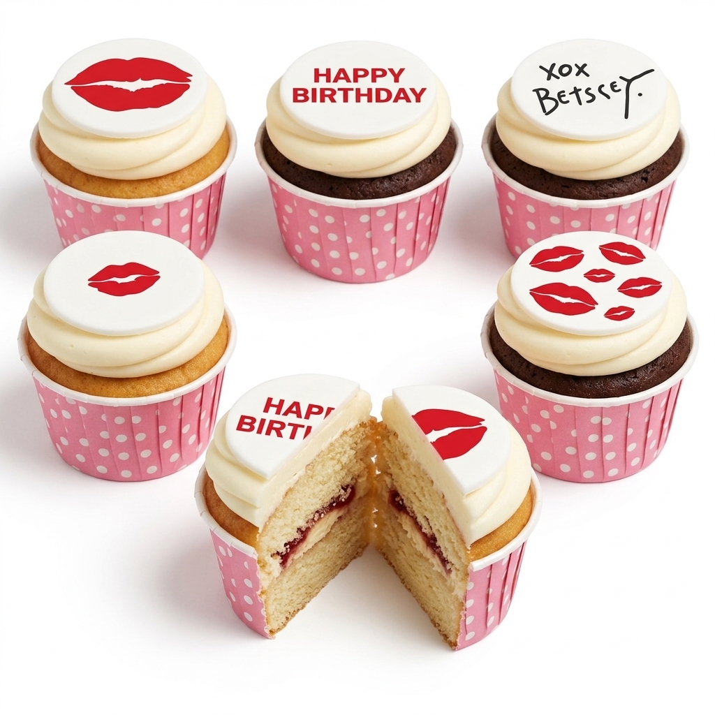 Personalised Lips & Kisses Birthday Cupcakes for Her