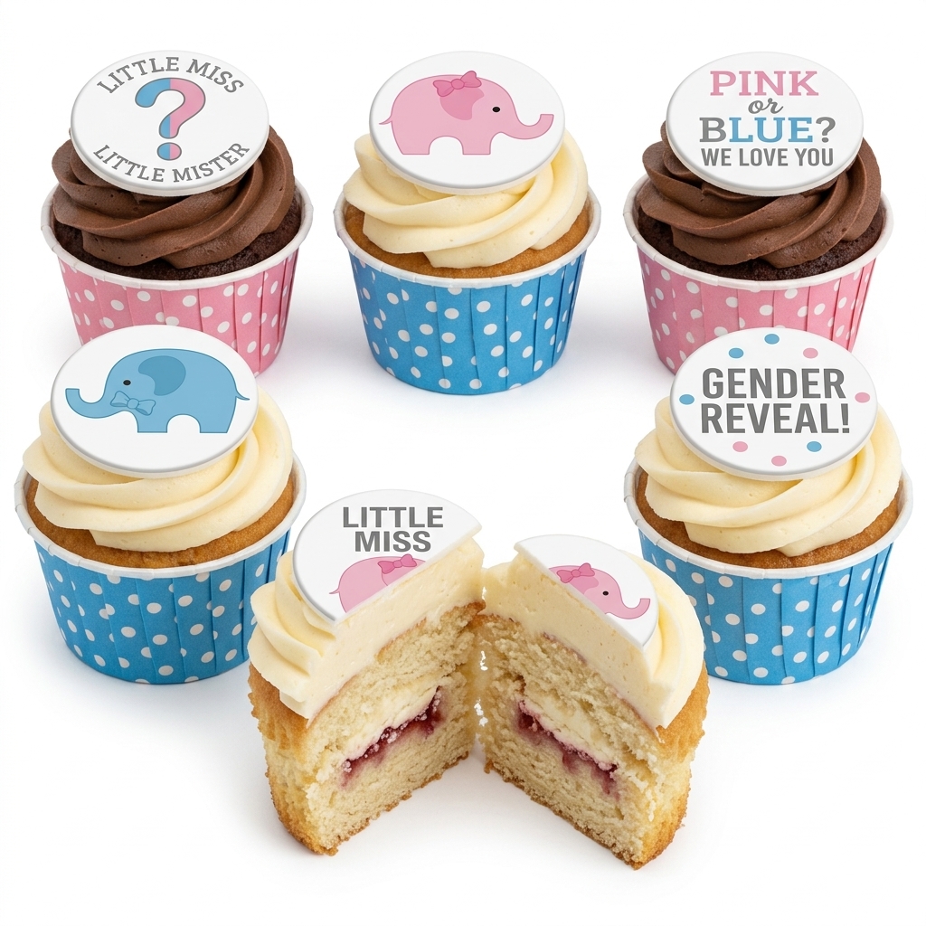 Gender Reveal Cupcakes with Elephant Toppers