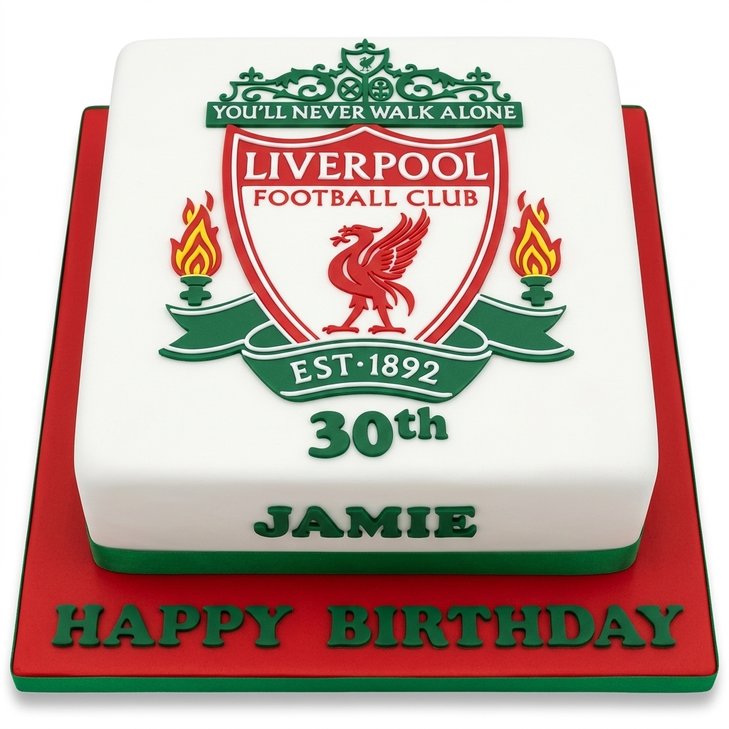 Liverpool FC Football Birthday Cake with Custom Age
