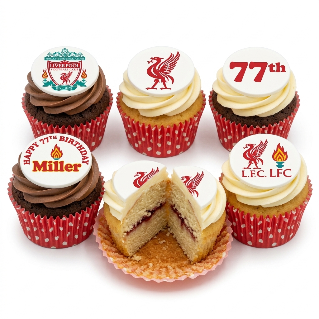 Liverpool FC Football Birthday Cupcakes with Custom Toppers