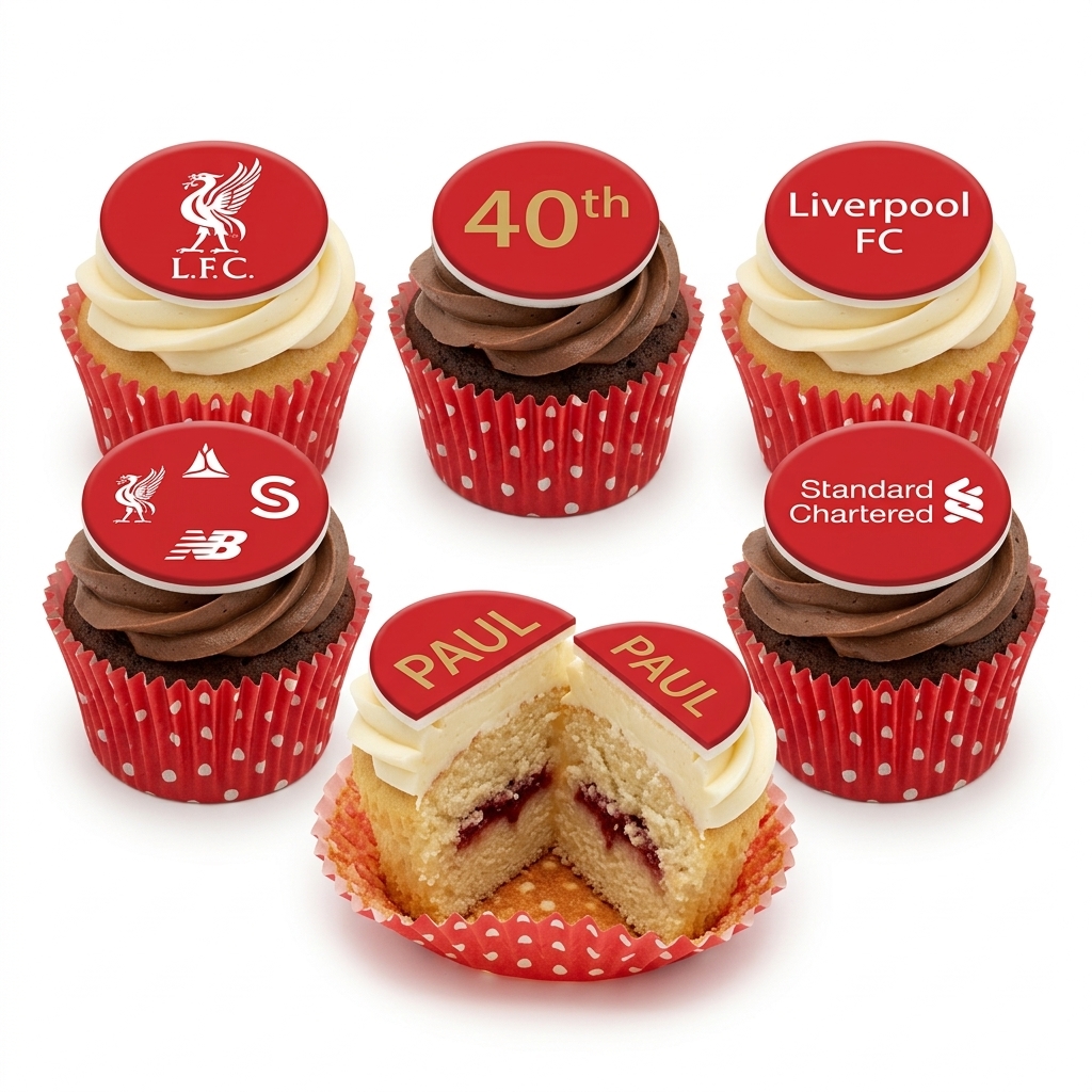 Liverpool Football Birthday Cupcakes with Custom Age Topper