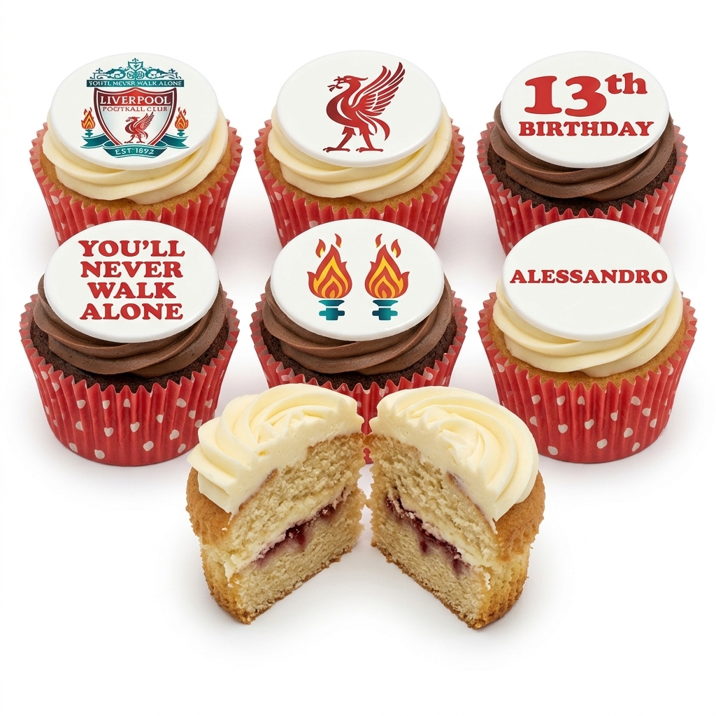 Liverpool FC Birthday Cupcakes with Custom Age Topper