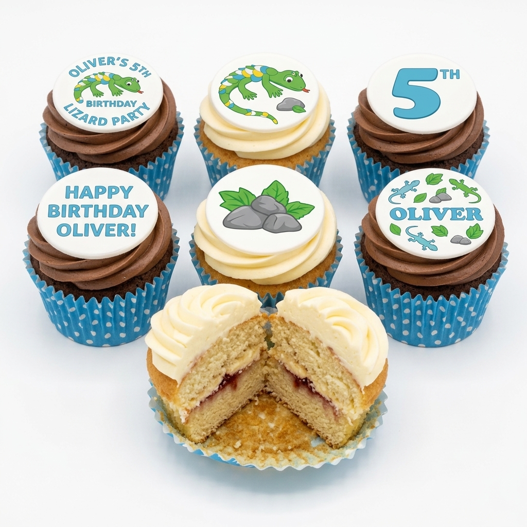 Lizard Theme Kids Birthday Cupcakes with Custom Age