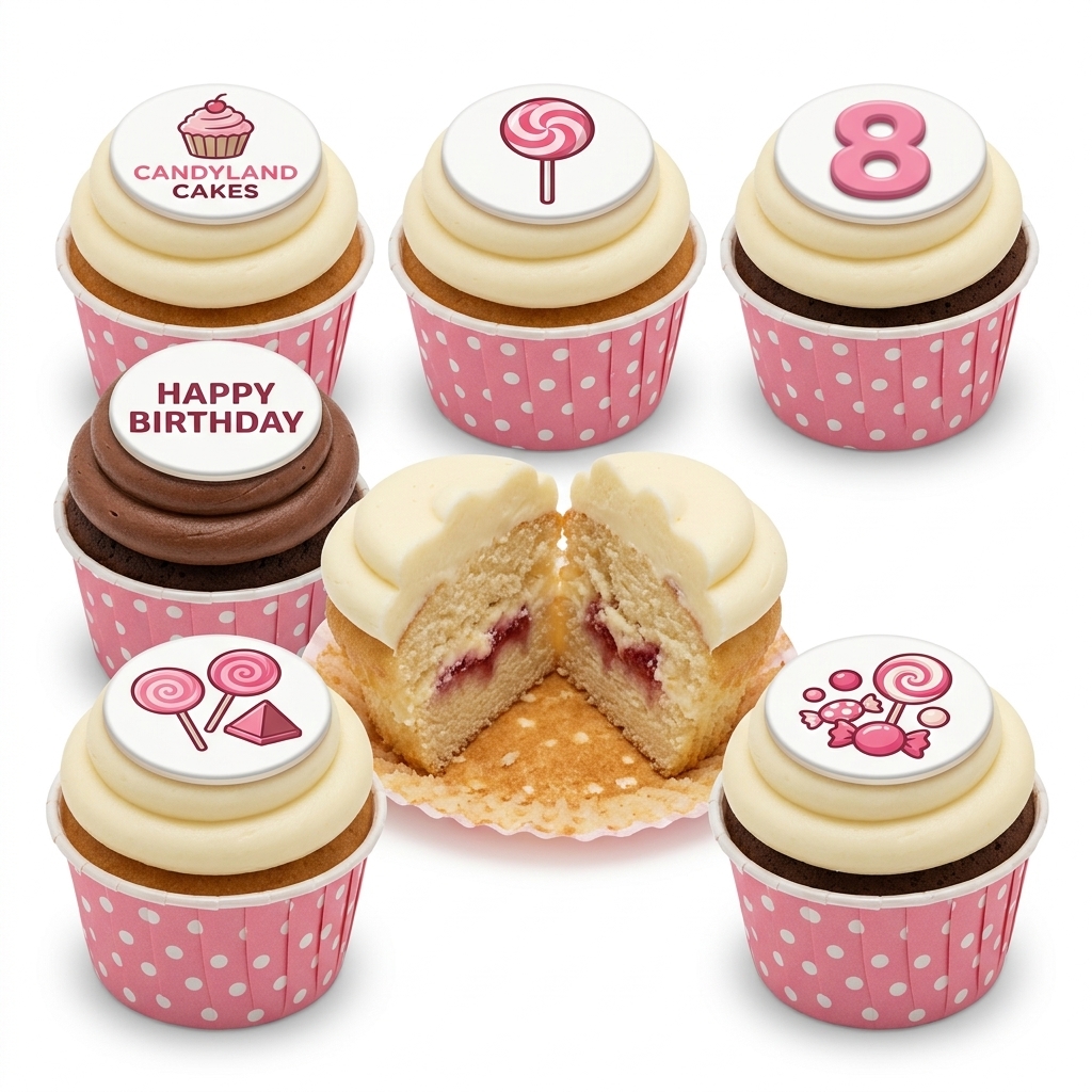 Candyland Birthday Cupcakes with Custom Age Topper