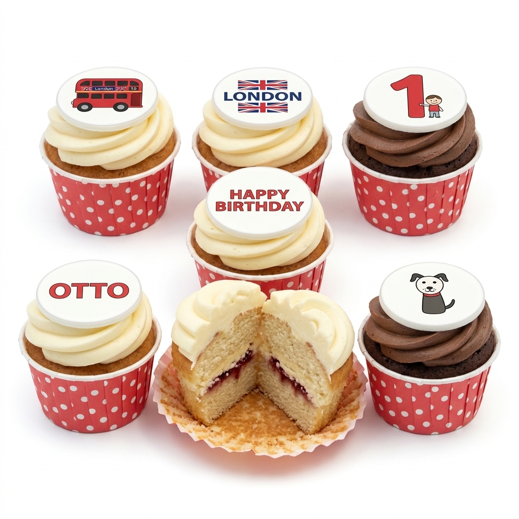 London Theme Birthday Cupcakes with Custom Toppers