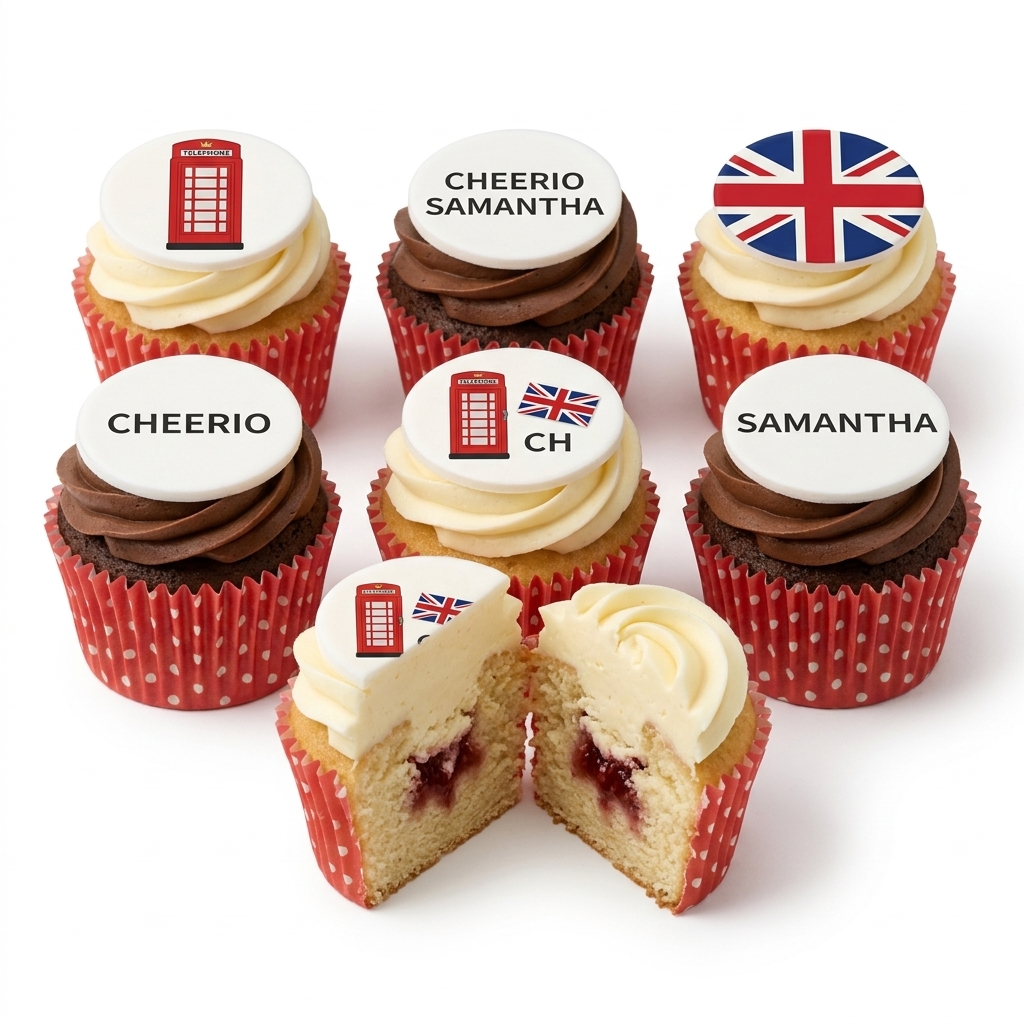 British Theme Cupcakes with Personalised Toppers