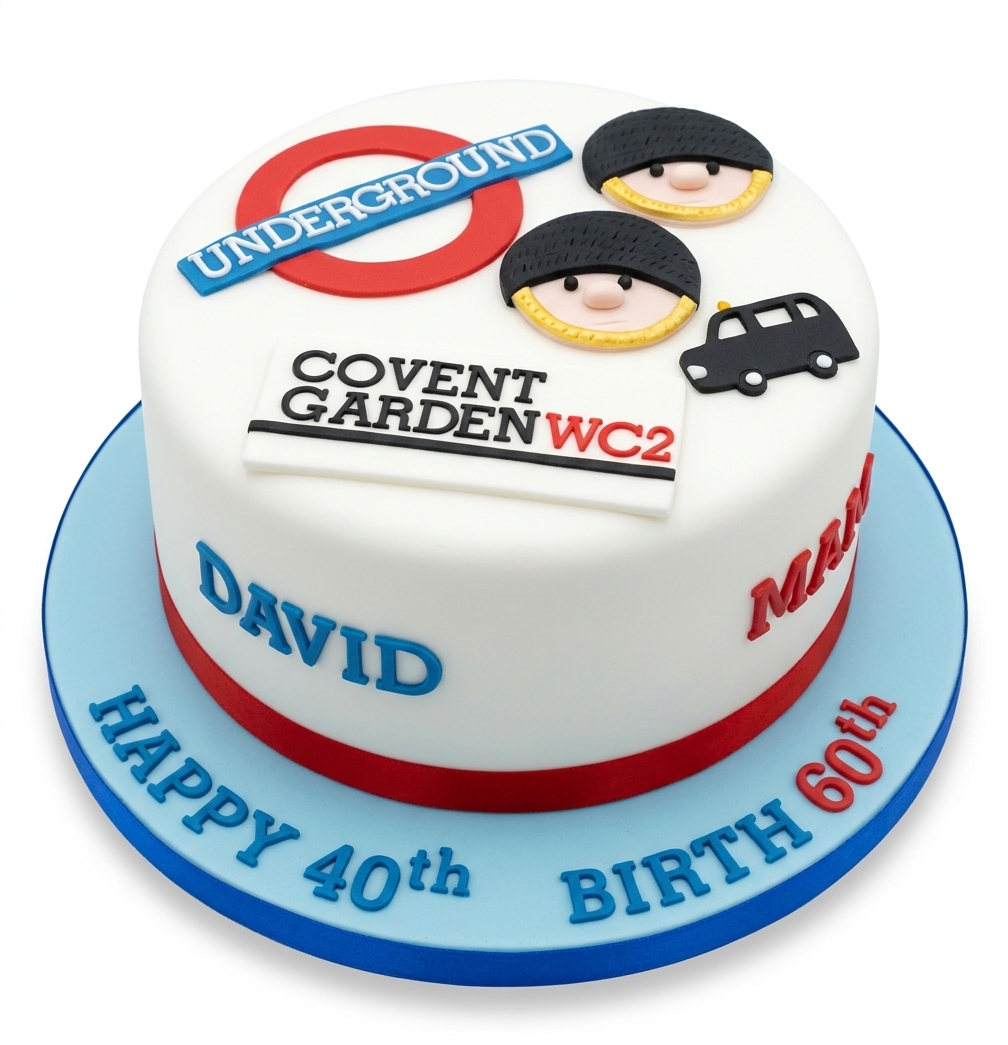 London Theme Birthday Cake with Custom Age & Name