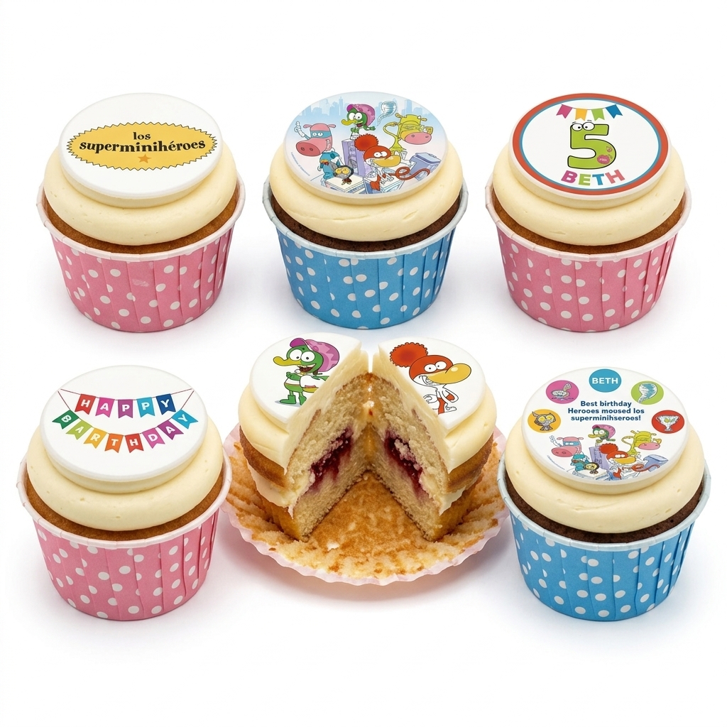 Kids Superminiheroes Birthday Cupcakes with Custom Toppers