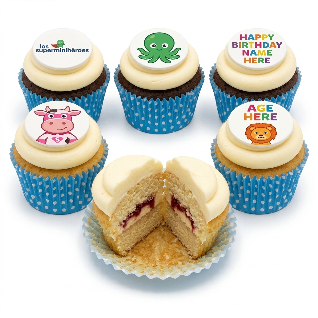 Personalised Kids Birthday Cupcakes with Fun Animal Toppers