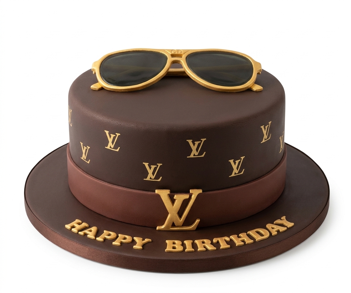LV Style Designer Birthday Cake with Sunglasses