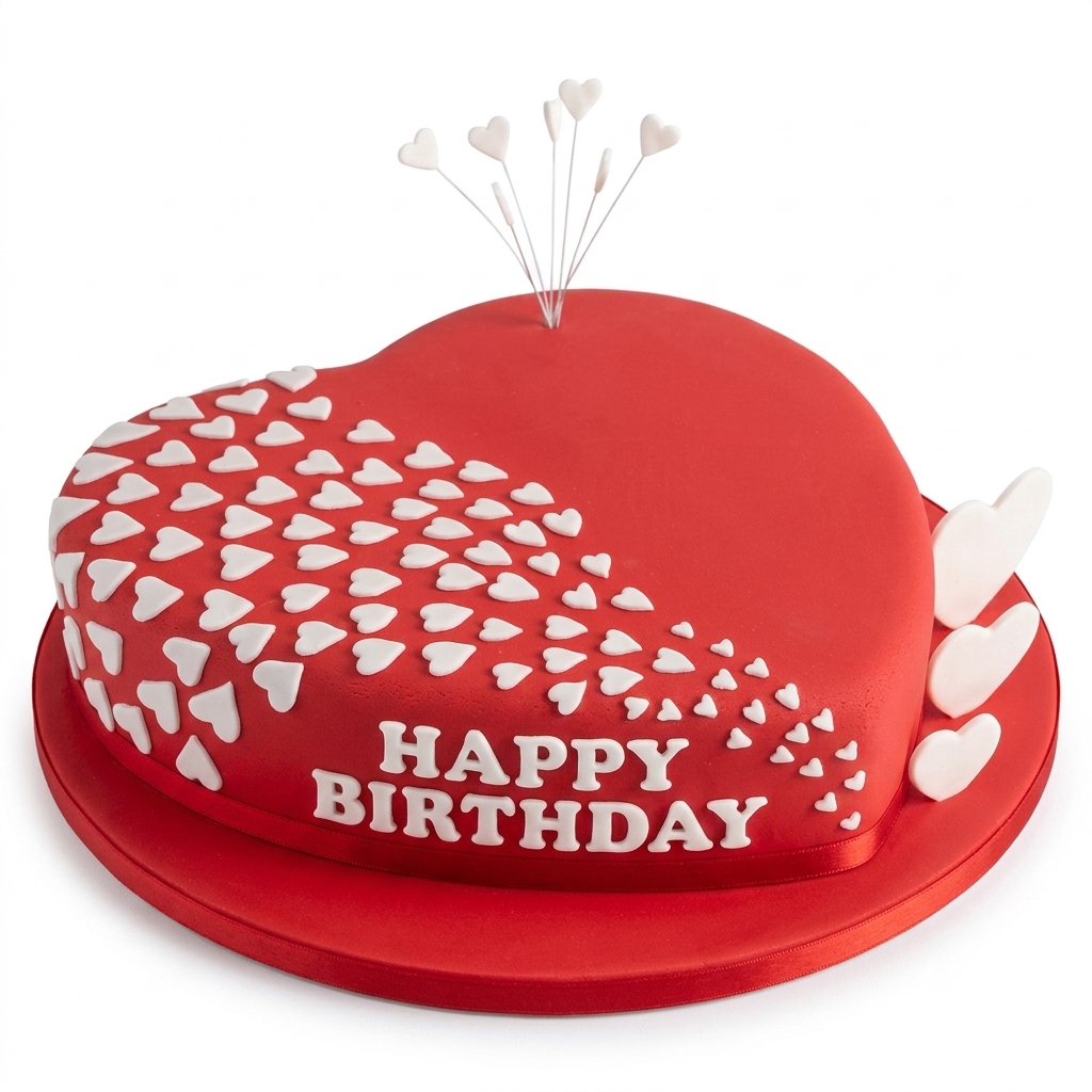 Heart Birthday Cake with White Hearts
