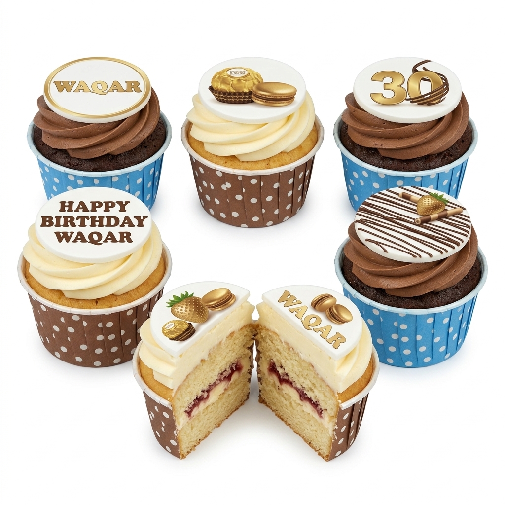 Personalised Luxury Birthday Cupcakes with Custom Name & Age Toppers