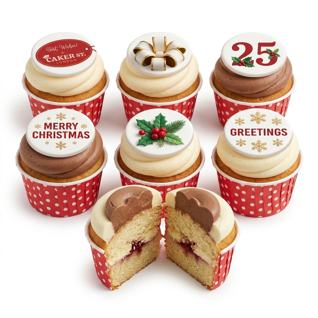 Festive Christmas Cupcakes with Holly & Gift Designs