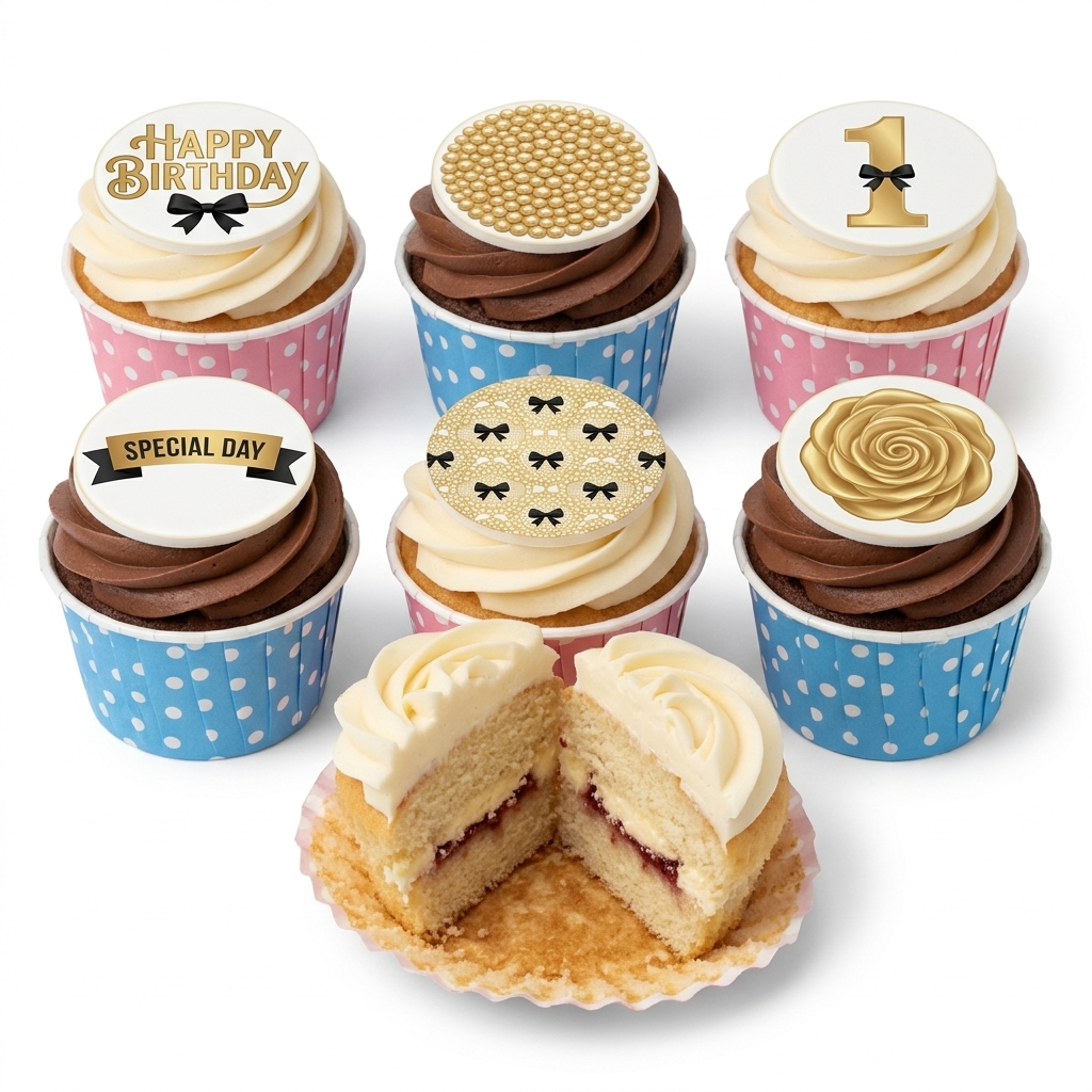 Elegant Bow Birthday Cupcakes with Custom Age & Message