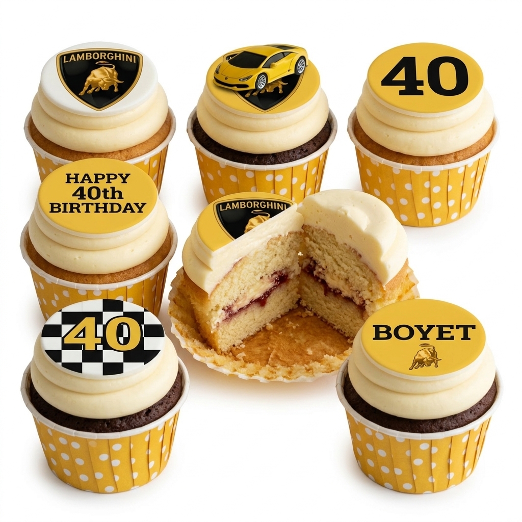 Lamborghini Birthday Cupcakes - Custom Age Topper