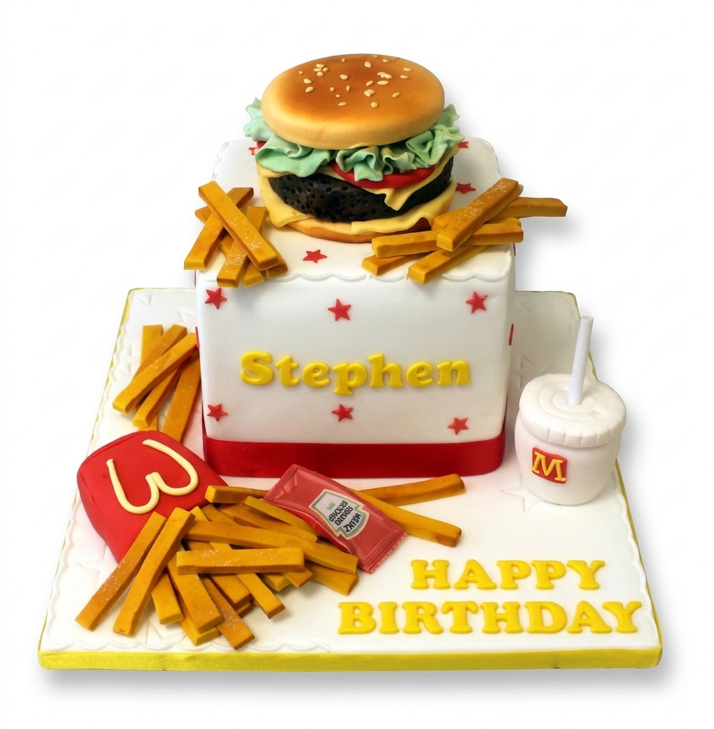 Burger and Fries Theme Birthday Cake
