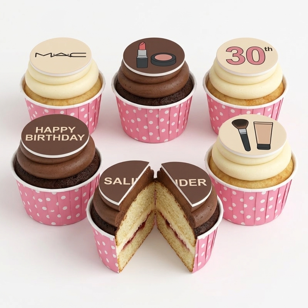 Glamorous Makeup Theme Birthday Cupcakes for Her