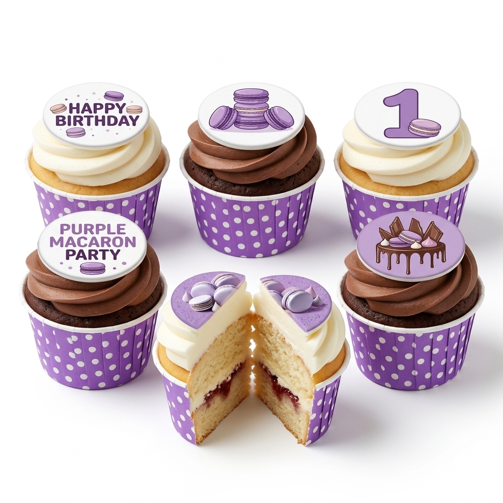 Purple Macaron Birthday Cupcakes
