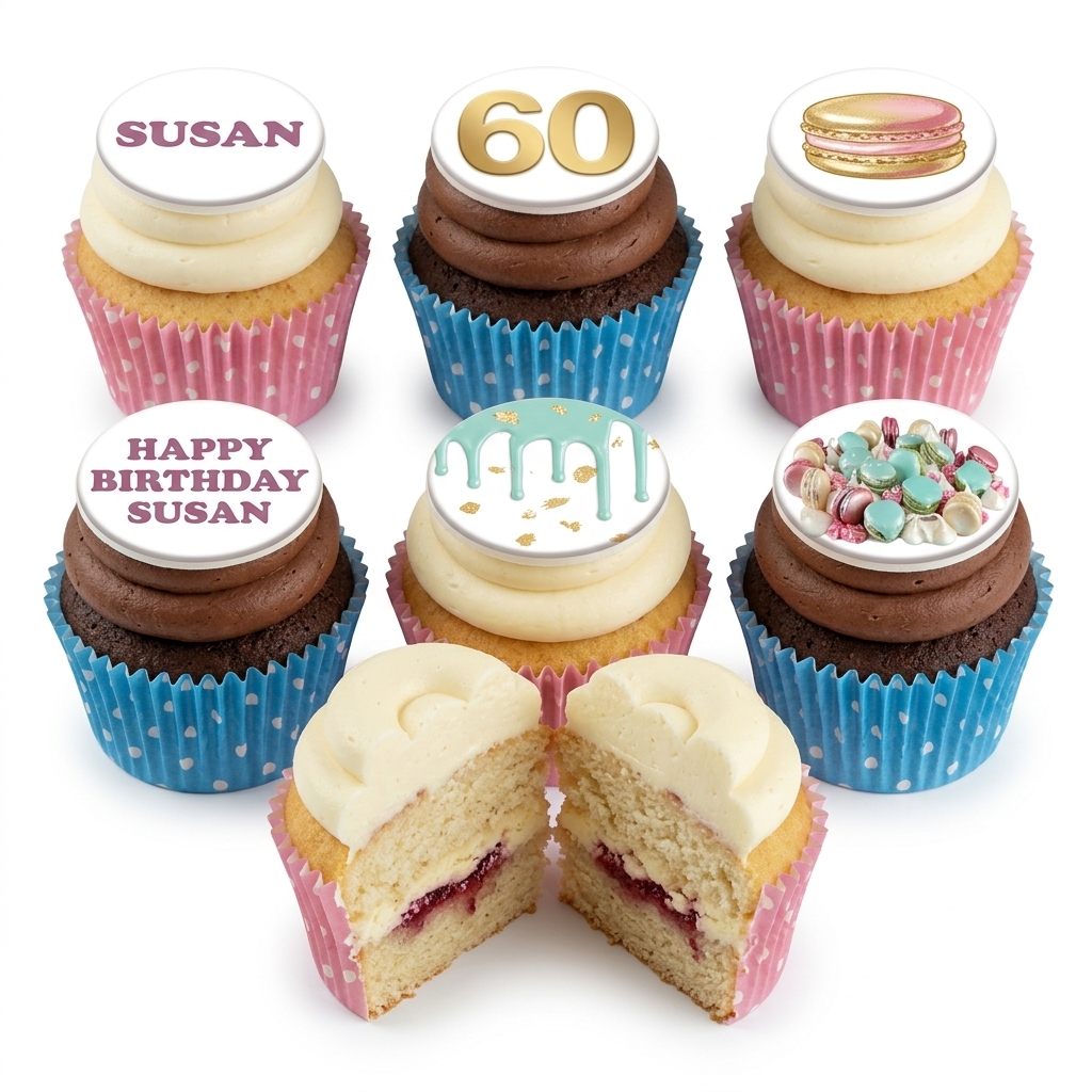 Elegant Macaron & Drip Birthday Cupcakes for Her