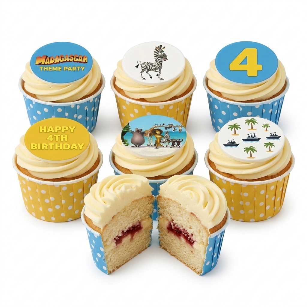 Madagascar Theme Kids Birthday Cupcakes with Custom Age
