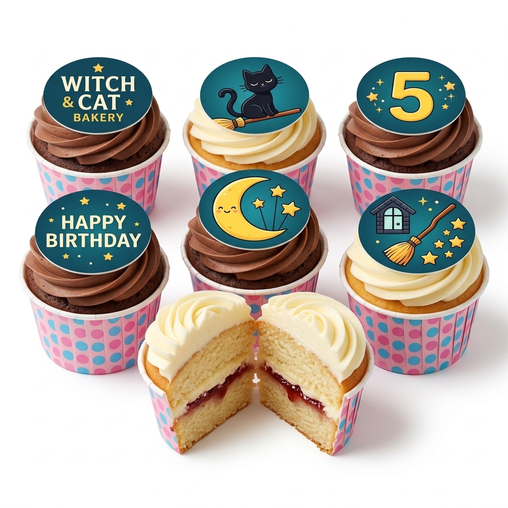 Witch and Cat Theme Birthday Cupcakes for Kids