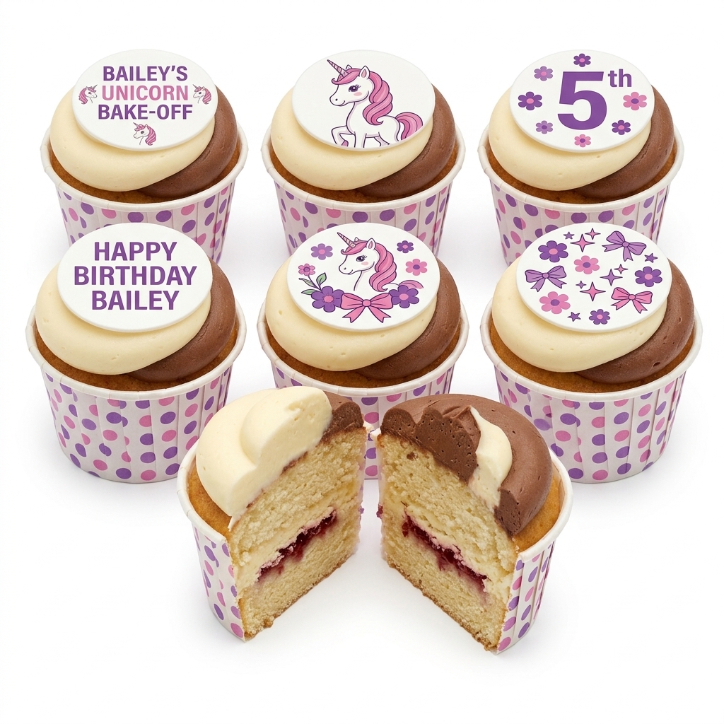 Unicorn Birthday Cupcakes for Girls with Custom Age