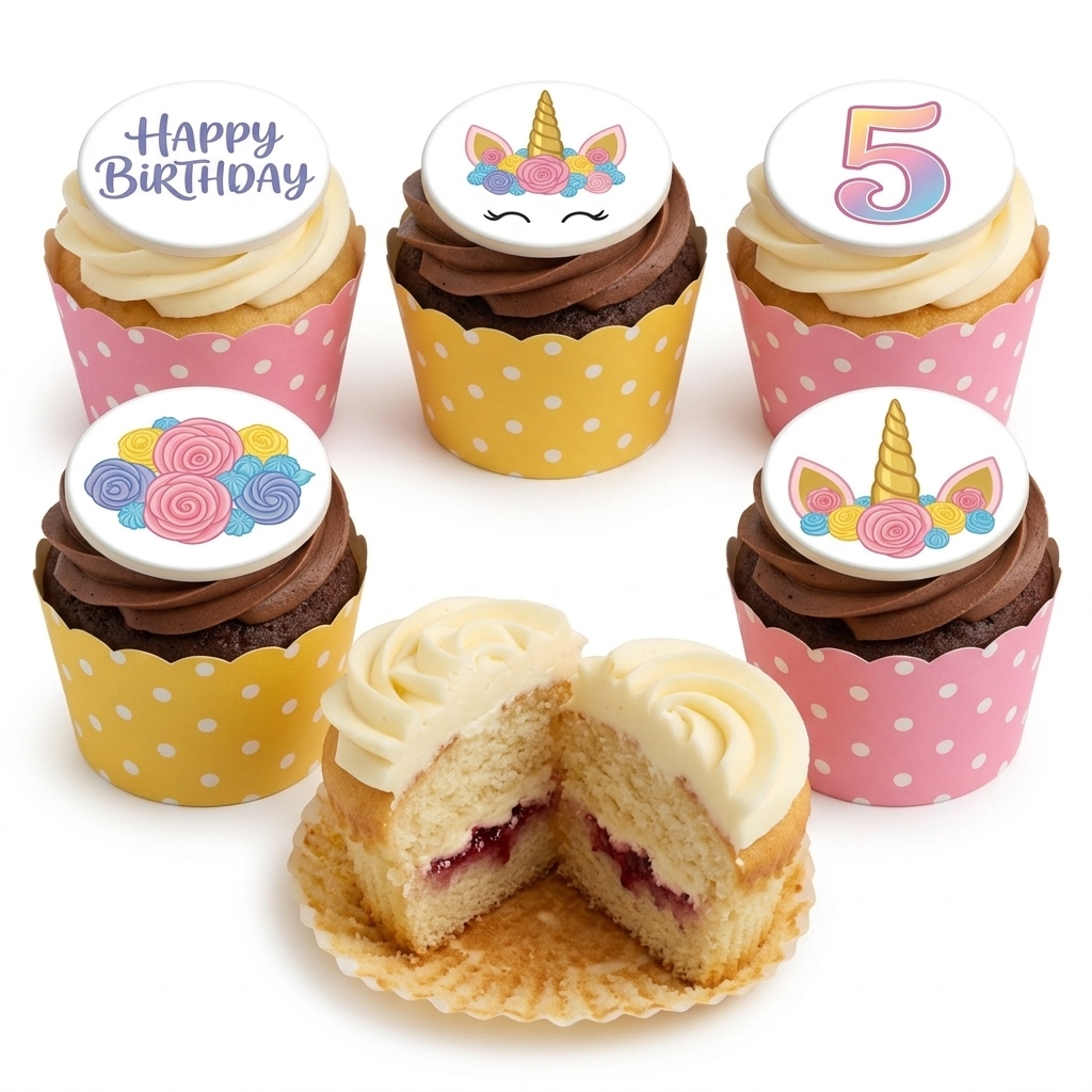 Unicorn Birthday Cupcakes for Girls with Custom Age Topper