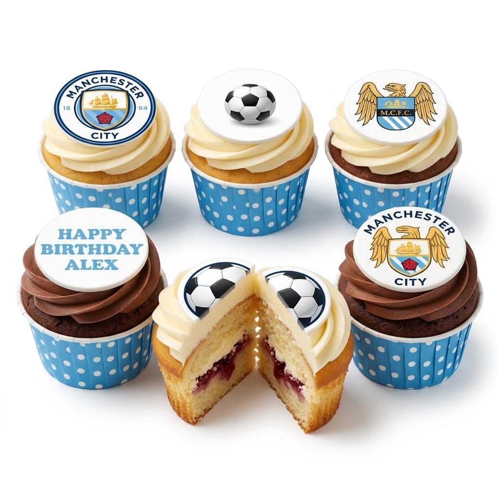 Manchester City Football Birthday Cupcakes